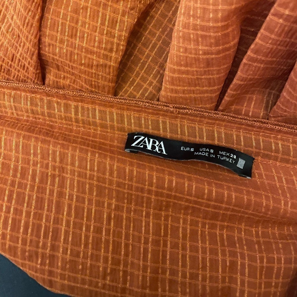 Zara Rust Orange Ruffled Off-Shoulder Crop Top - Picture 5 of 8